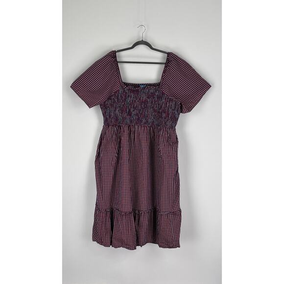 Draper James Deana Smocked Midi Dress Picnic Plaid Womens Plus Size 3X Red Blue - Picture 2 of 10